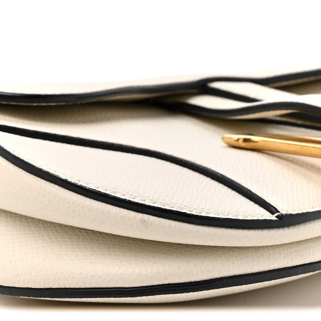 Grained Calfskin Mini Saddle Bag White