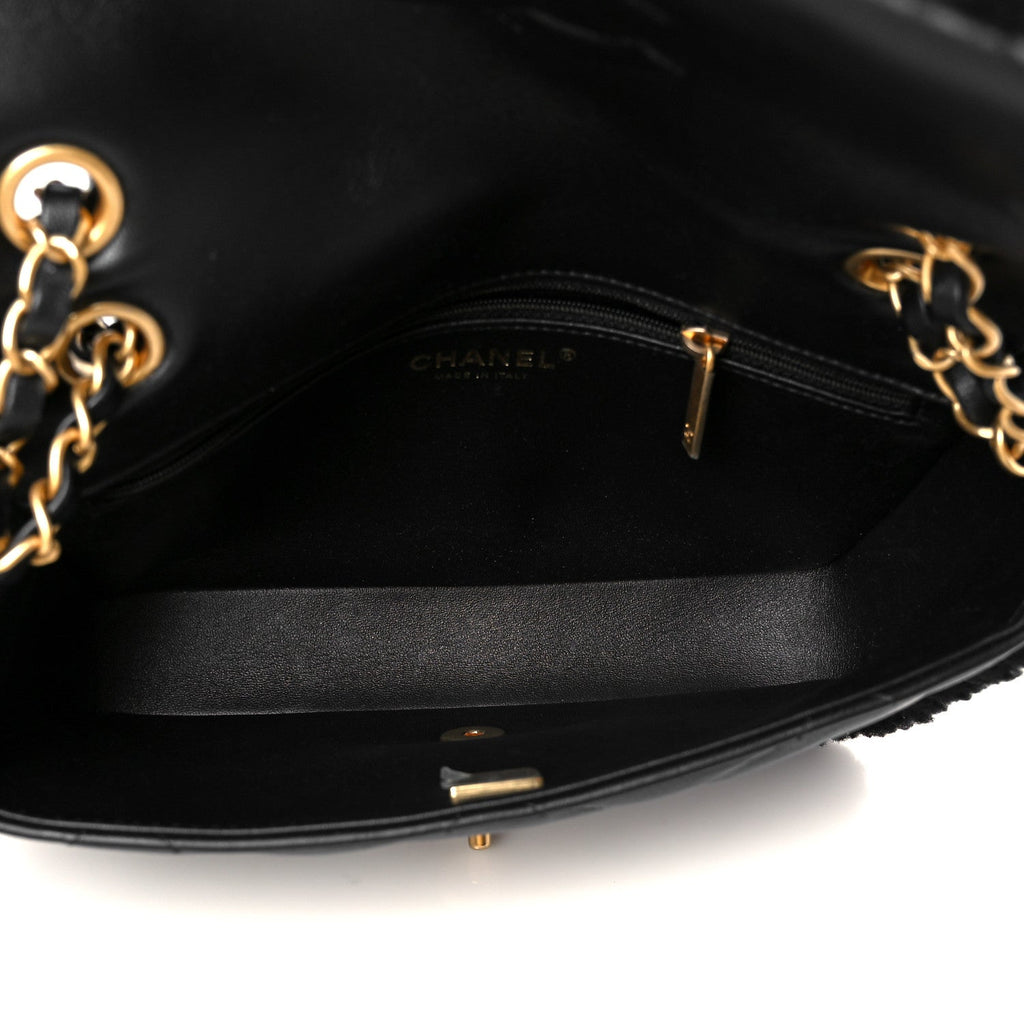 Shearling Lambskin Quilted Furry Coco Flap Black