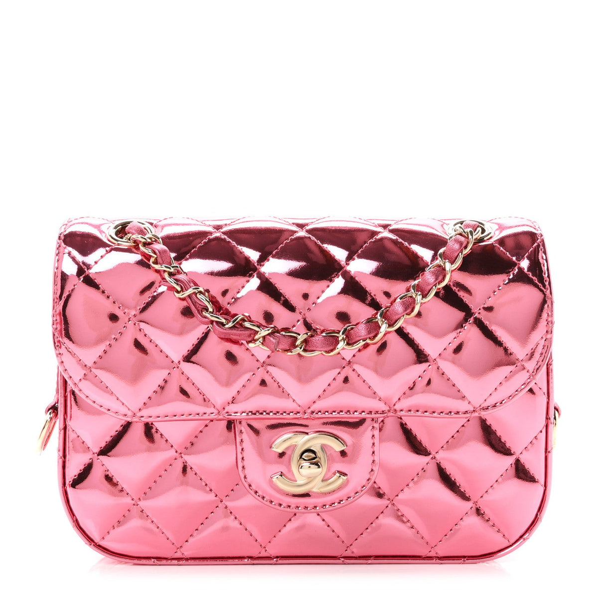 Mirror Calfskin Metallic Lambskin Quilted Hollywood Boulevard Mini Flap With Star Coin Purse Pink