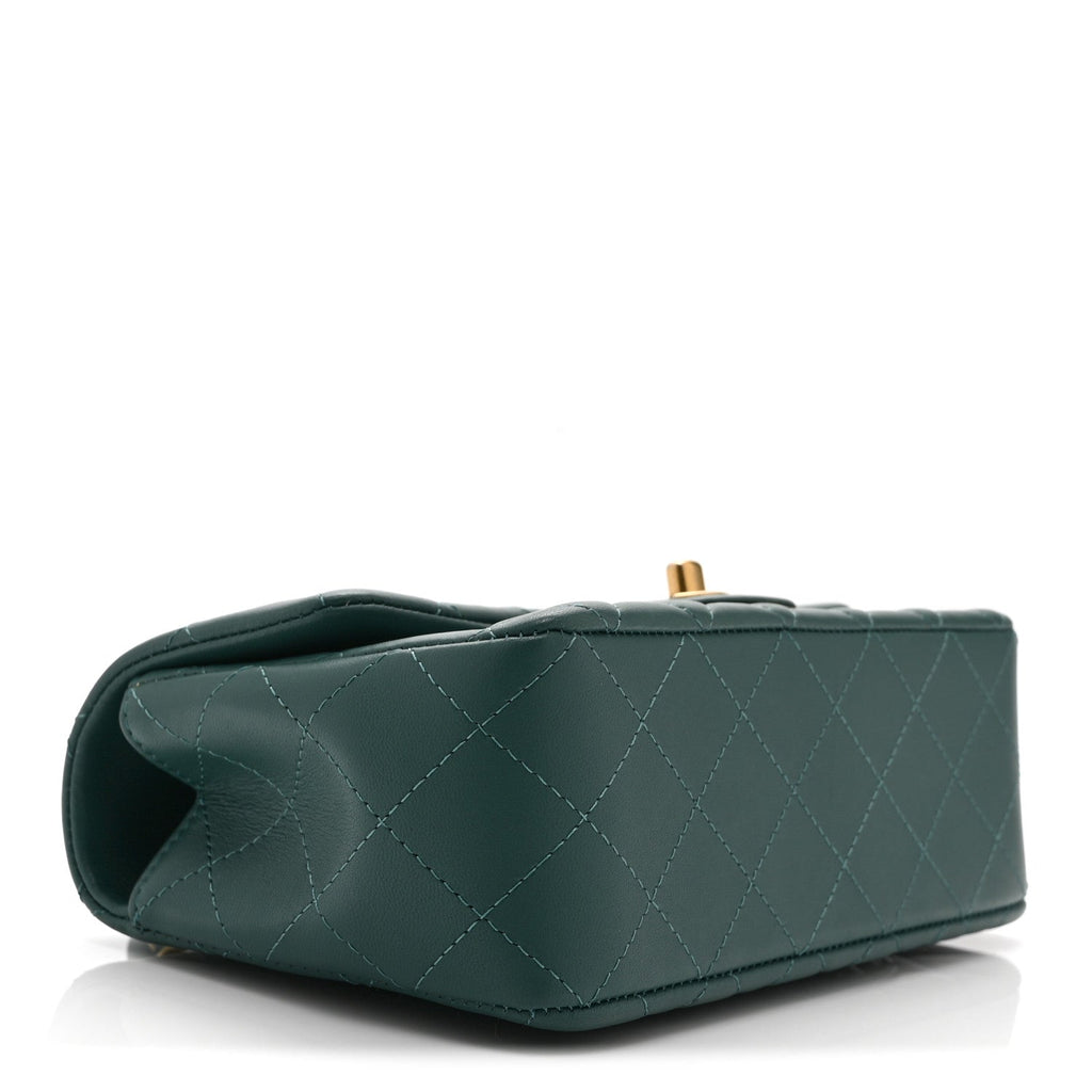 Lambskin Quilted Mini Top Handle Rectangular Flap Green