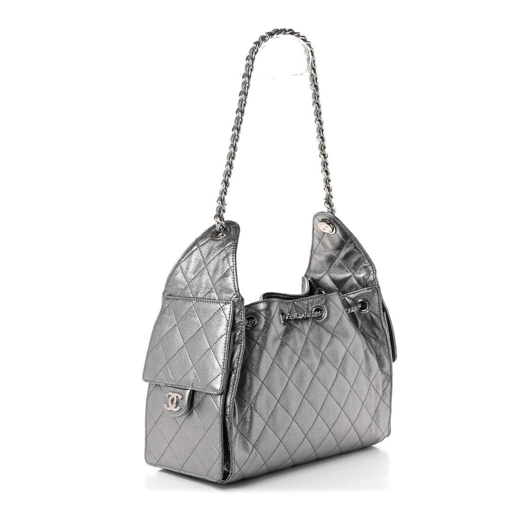 Metallic Caviar Quilted Small Chanel 25 Handbag Anthracite