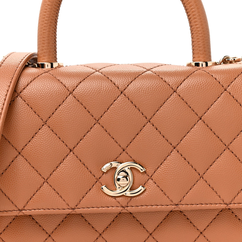 Caviar Quilted Lizard Embossed Mini Coco Handle Flap Beige
