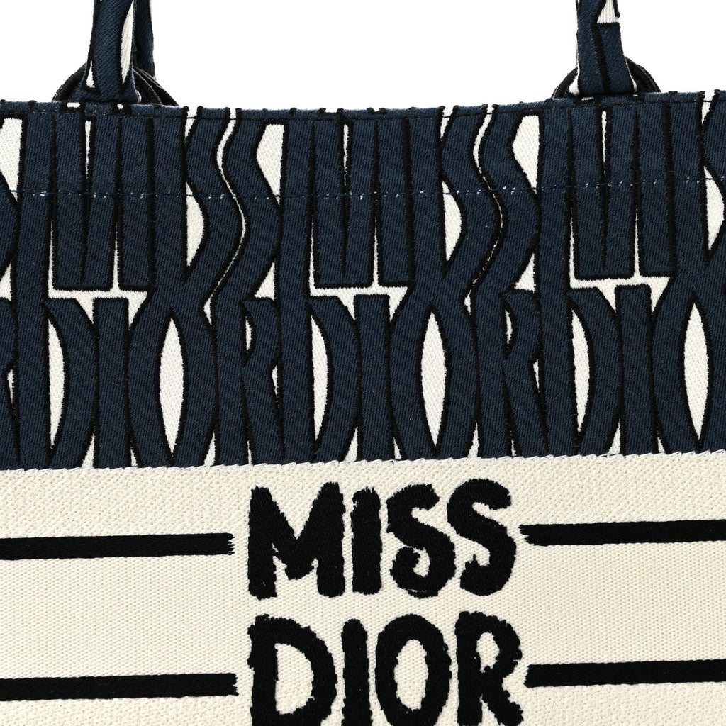 Canvas Embroidered Medium Miss Dior Graffiti Book Tote White Deep Blue