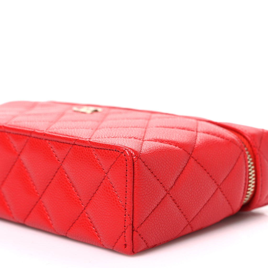 Caviar Quilted Top Handle Slim Vanity With Chain Red