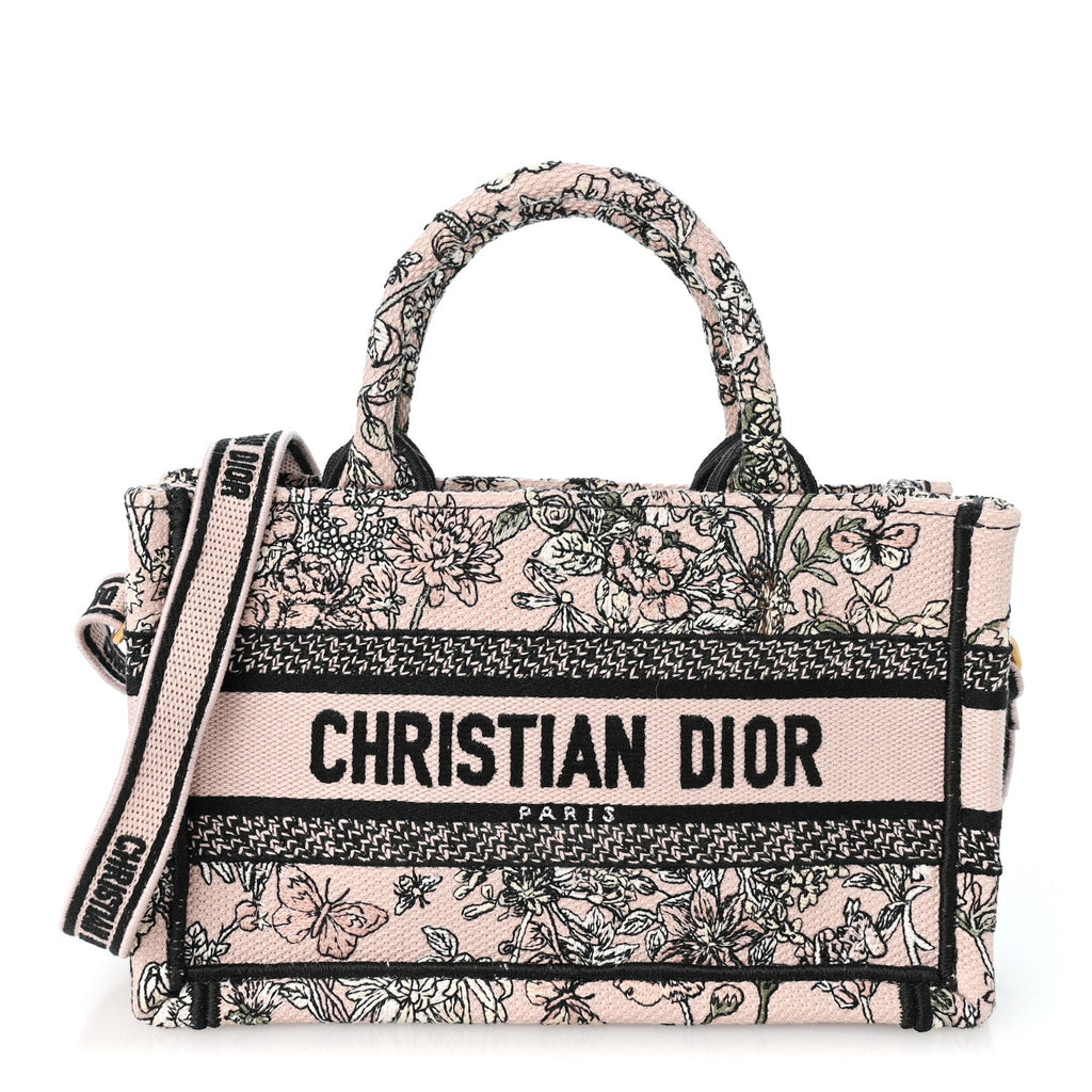 Canvas Embroidered Mini Book Tote With Strap Pink Multicolor