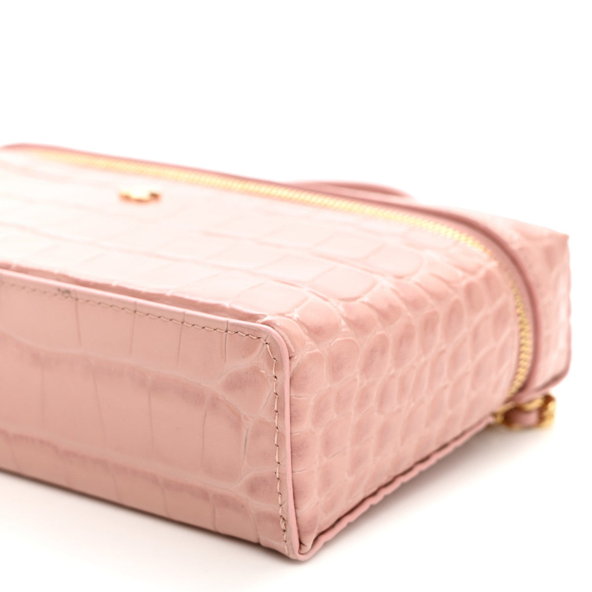 Calfskin Crocodile Embossed Crococo Exoticoco Vanity With Chain Light Pink
