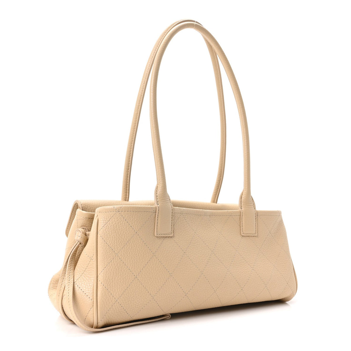 Grained Calfskin Stitched Urban Essentials Small Shopping Bag Beige
