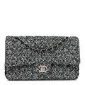 Tweed Sequin Patchwork Medium Double Flap Black White