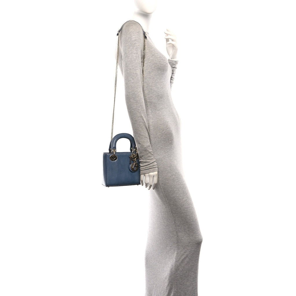 Snakeskin Mini Lady Dior Blue