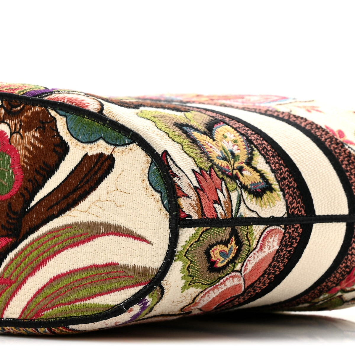 Canvas Embroidered Floral Panier Chapeau Tote White Multicolor