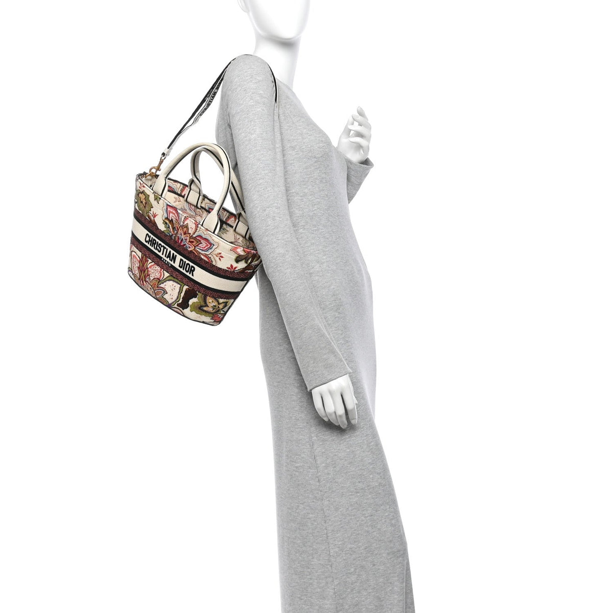Canvas Embroidered Floral Panier Chapeau Tote White Multicolor