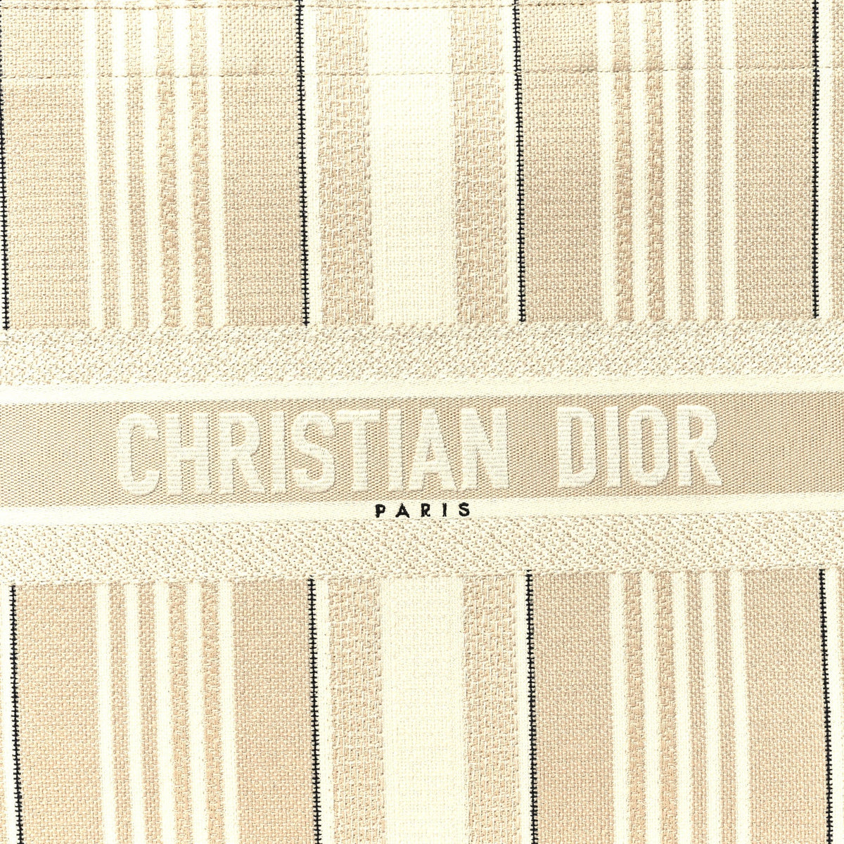 Canvas Embroidered Large Stripes Book Tote Beige