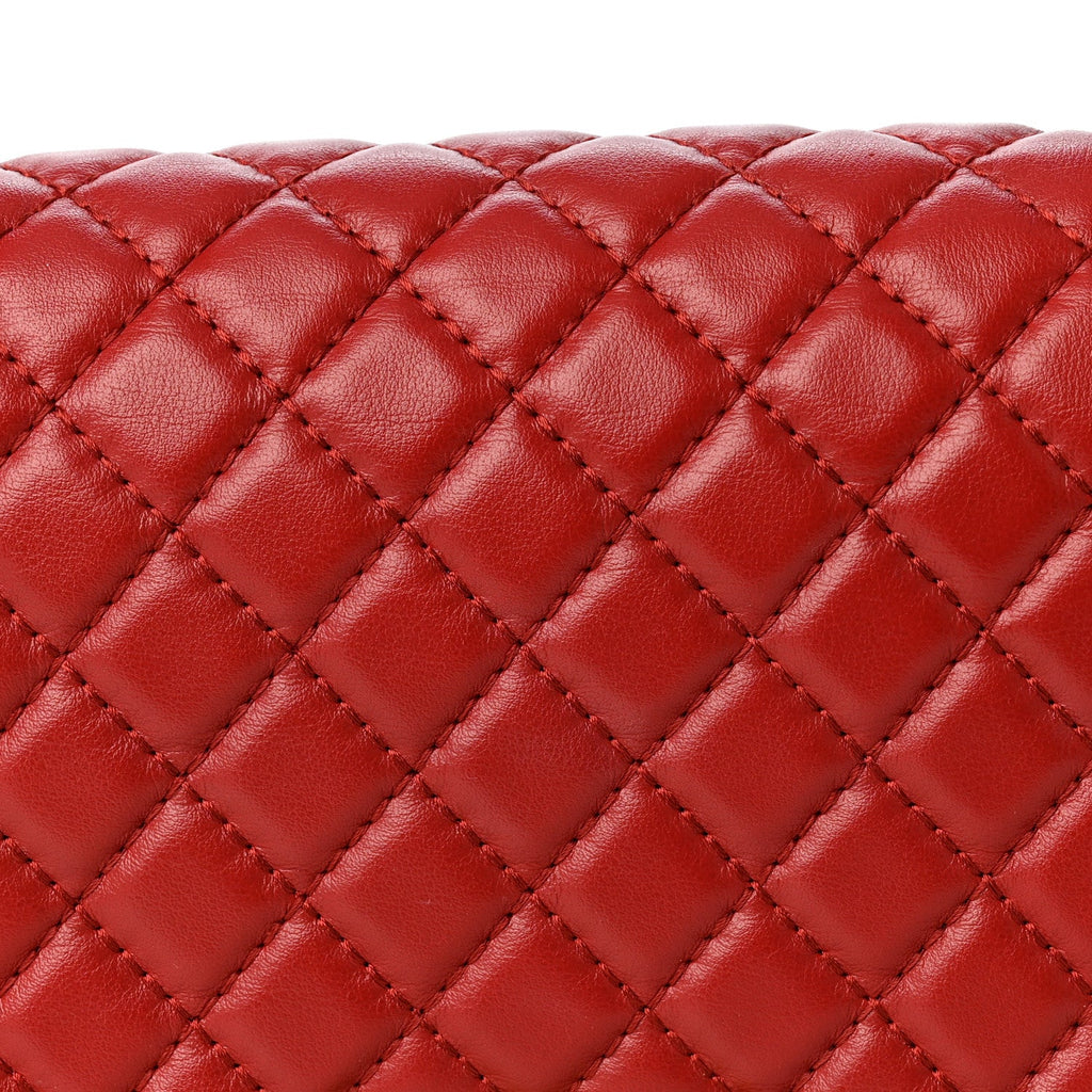 Lambskin Quilted Medium Top Handle Boy Flap Red