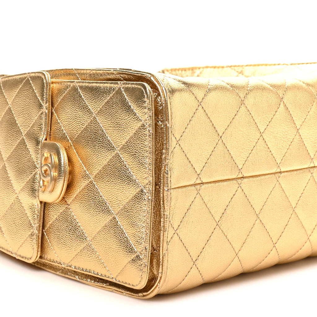 Metallic Caviar Quilted Small Chanel 25 Handbag Gold