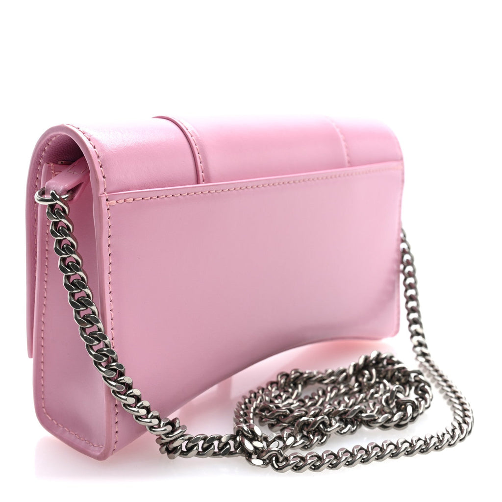 Shiny Box Calfskin Tonal B Hourglass Chain Bag Candy Pink