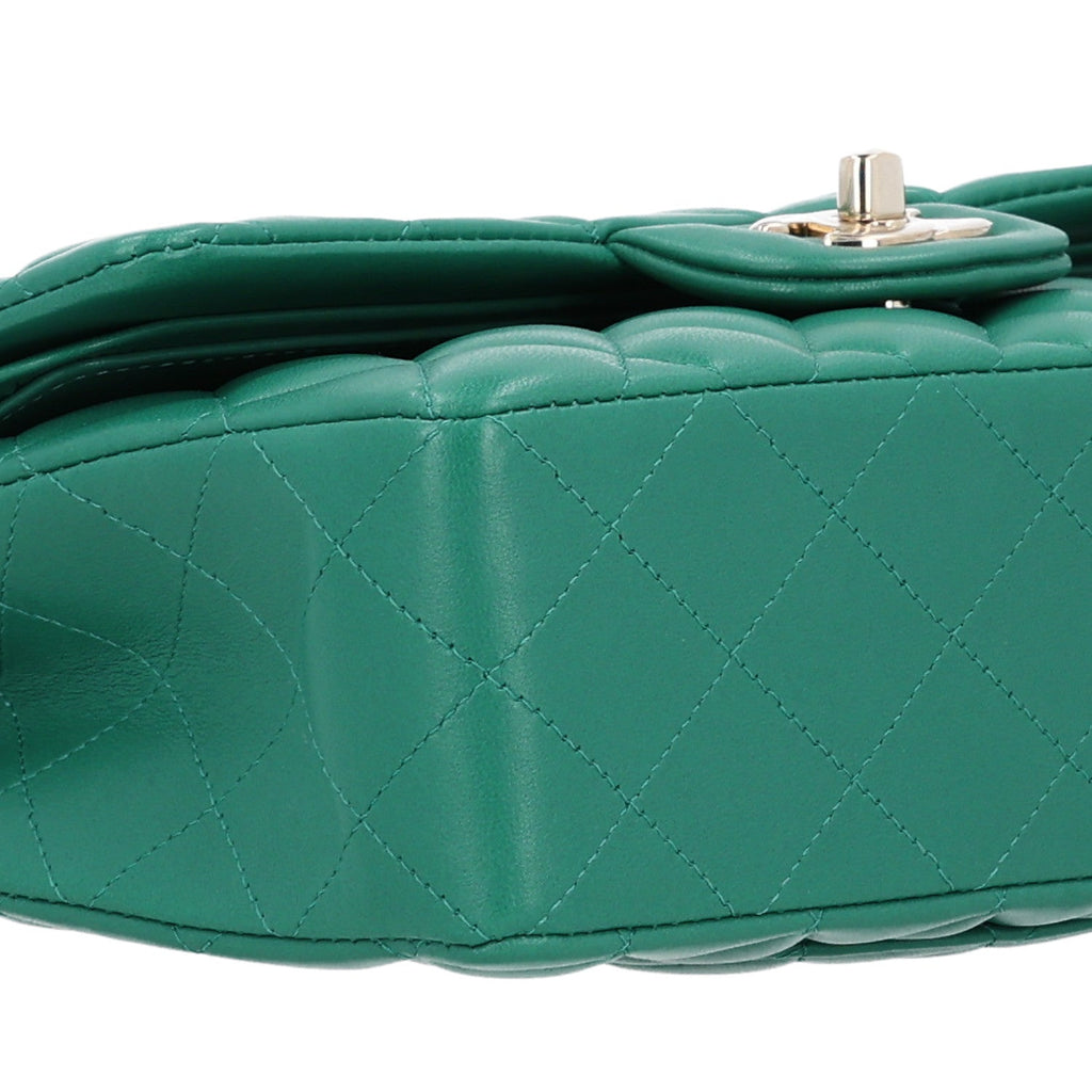 Lambskin Quilted Small Double Flap Green
