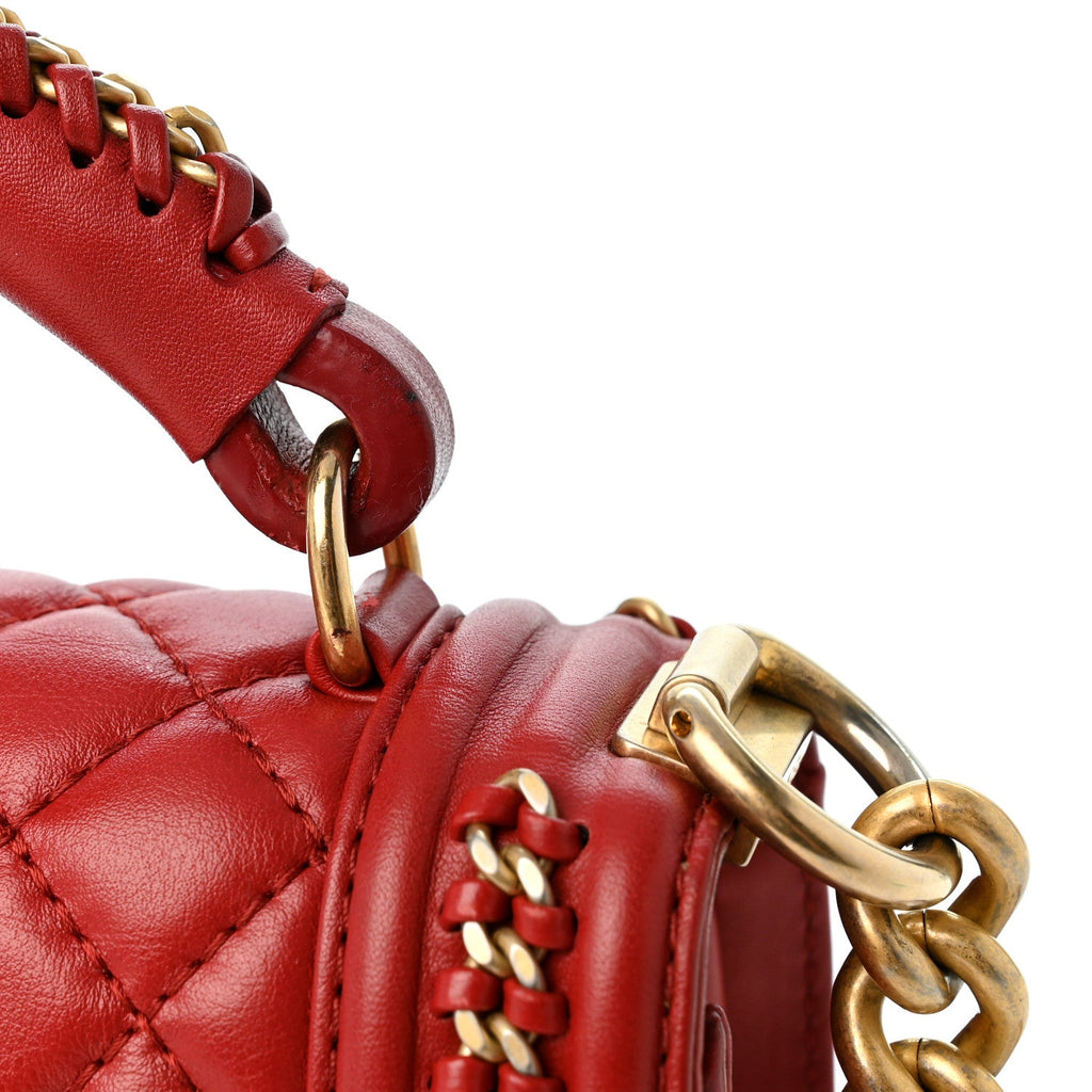 Lambskin Quilted Medium Top Handle Boy Flap Red