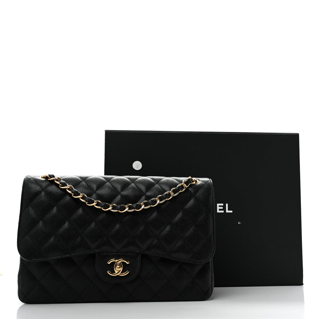 Caviar Quilted Jumbo Double Flap Black