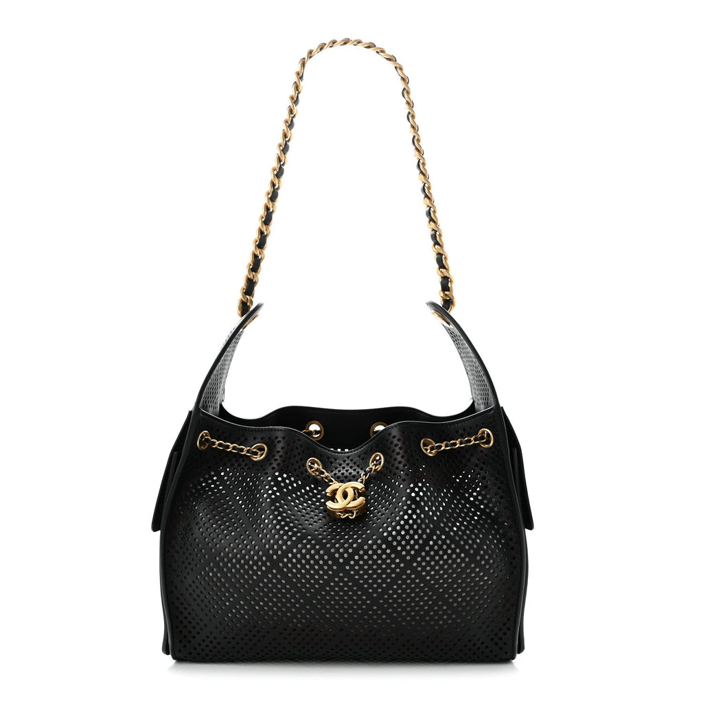 Perforated Calfskin Small Chanel 25 Handbag Black