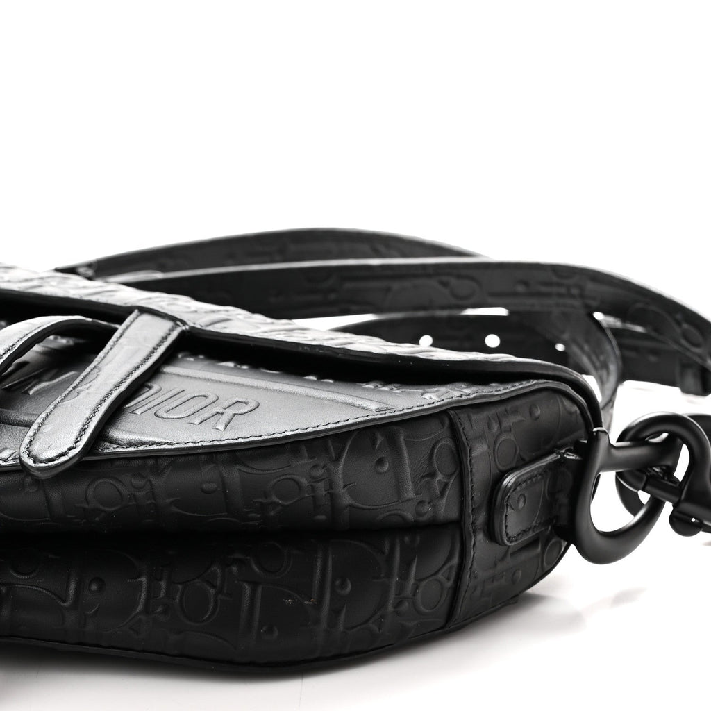 Calfskin Embossed Oblique Saddle Bag With Strap Black