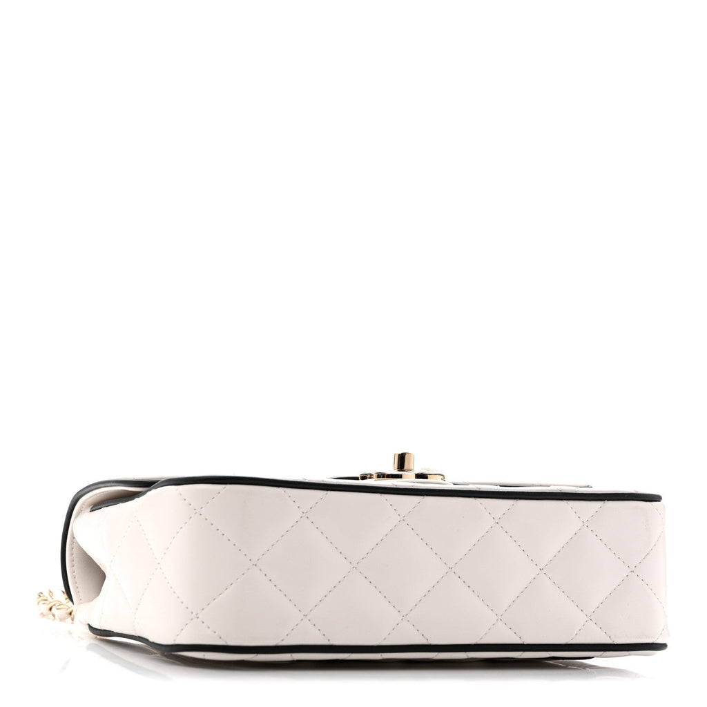 Lambskin Quilted Resin Graphic Frame Flap Bag White Black