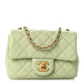 Lambskin Quilted Mini Pearl Crush Flap Light Green