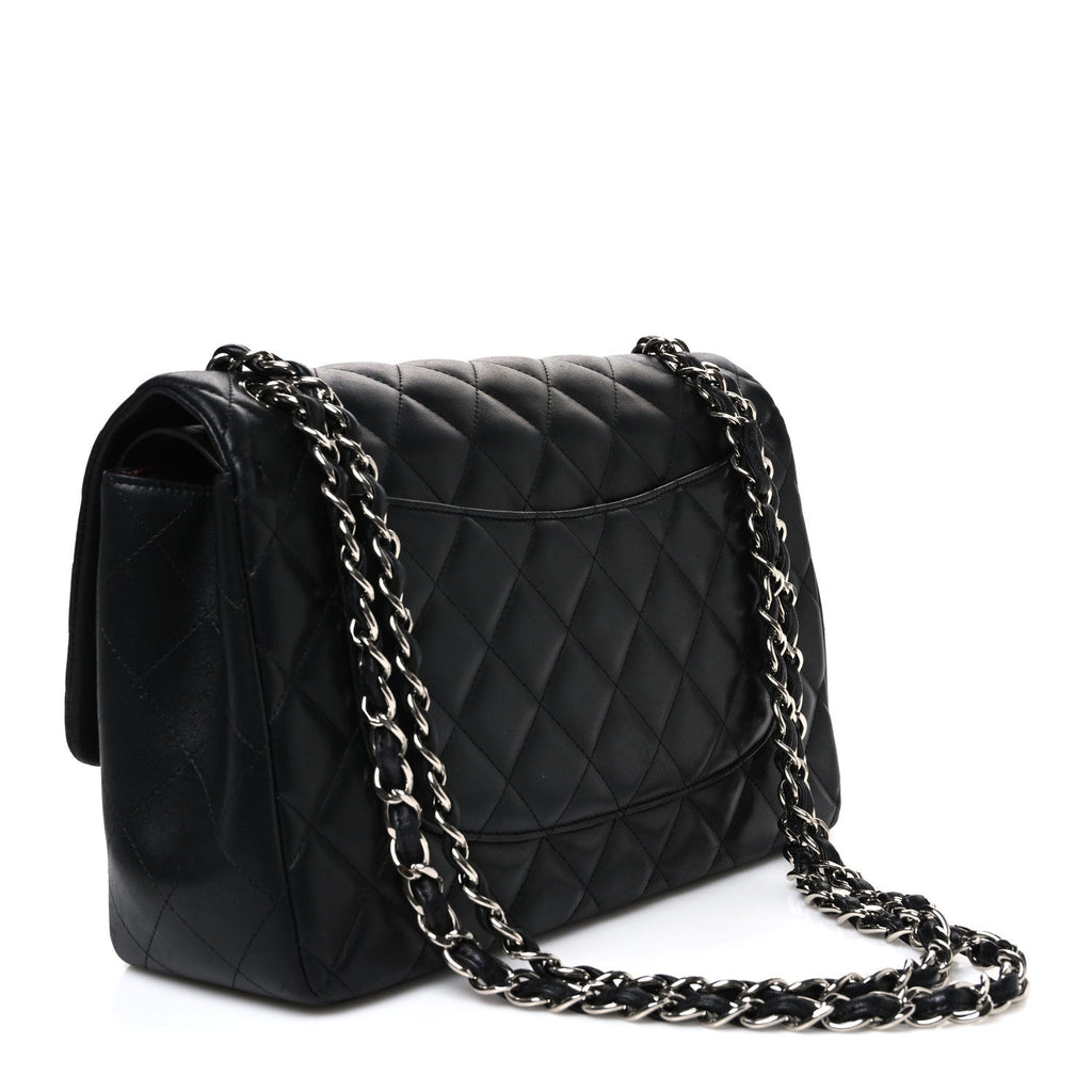 Lambskin Quilted Jumbo Double Flap Black