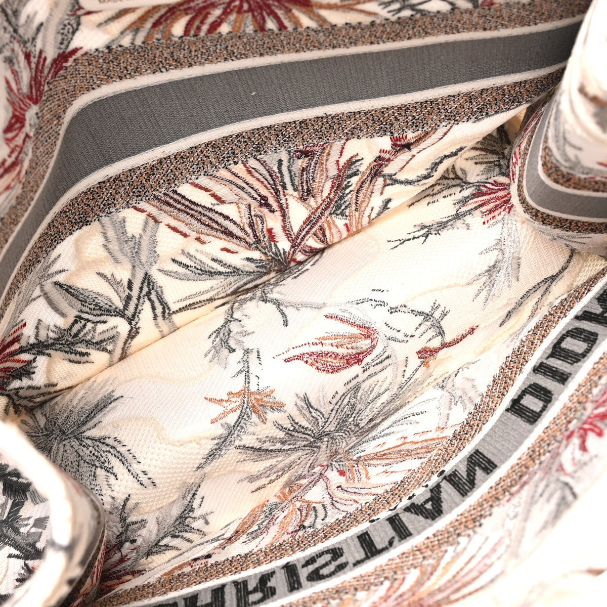Canvas Embroidered Medium Camouflage Flowers Book Tote Latte Multicolor