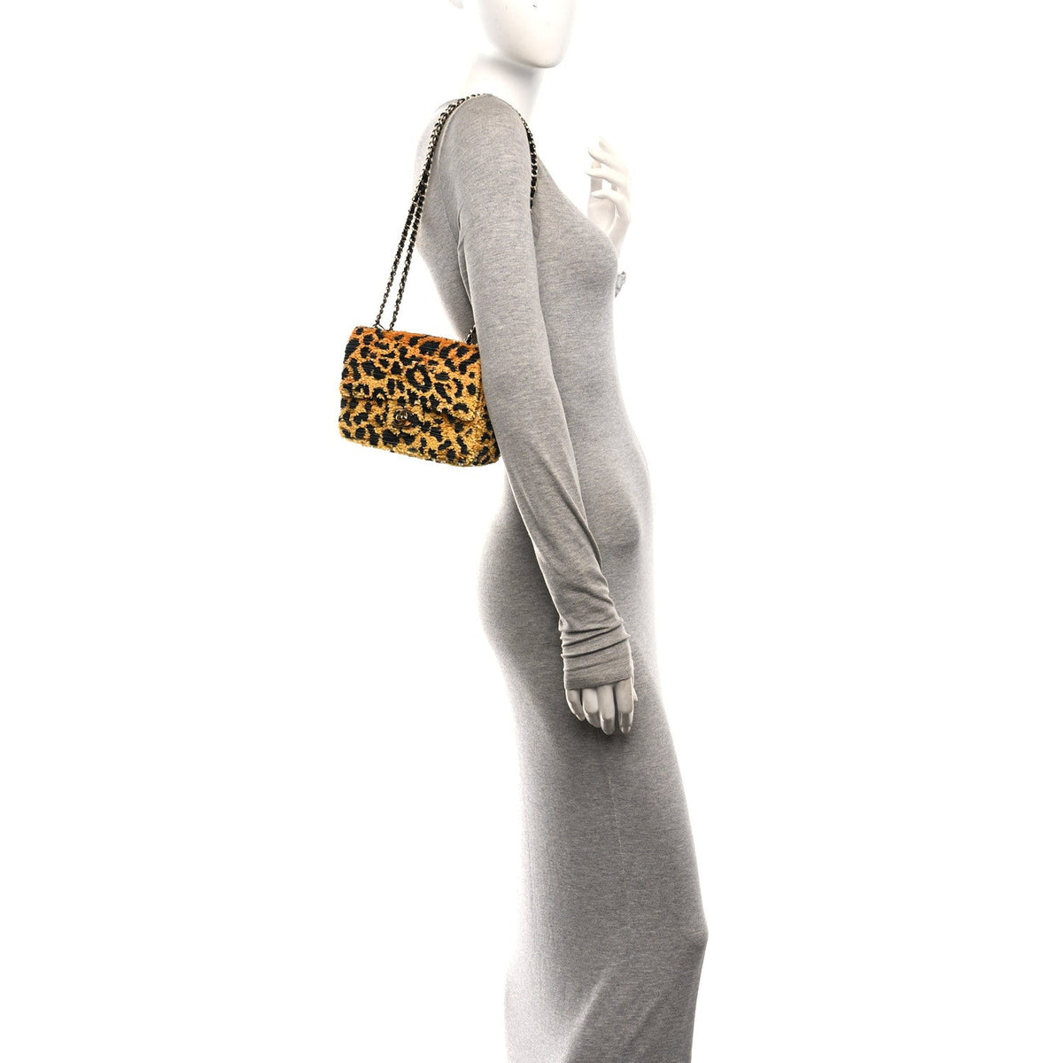 Sequin Mixed Fibers Leopard Print Mini Rectangular Flap Black Orange