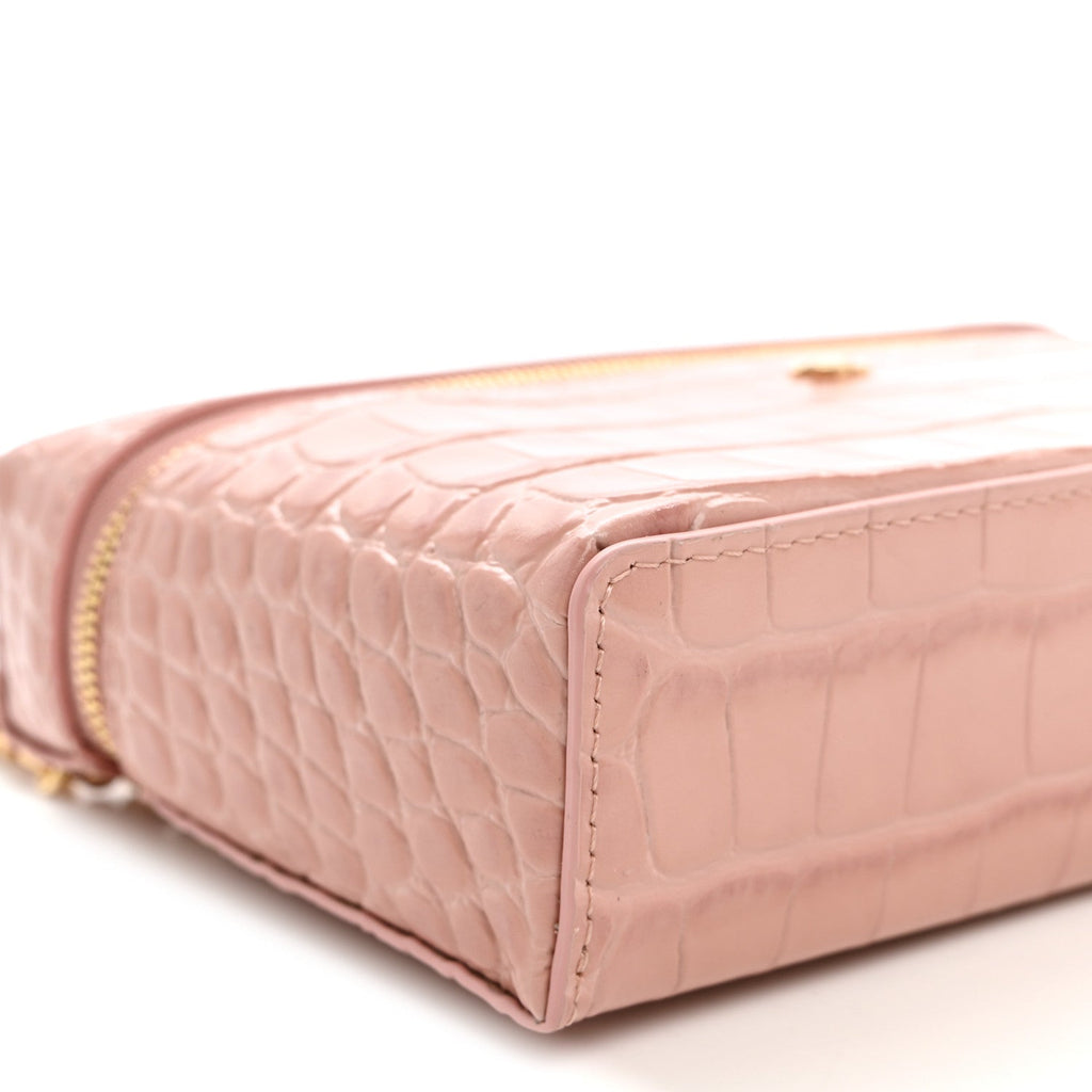 Calfskin Crocodile Embossed Crococo Exoticoco Vanity With Chain Light Pink