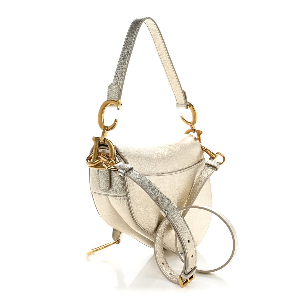 Metallic Goatskin Saddle Bag With Strap Gold