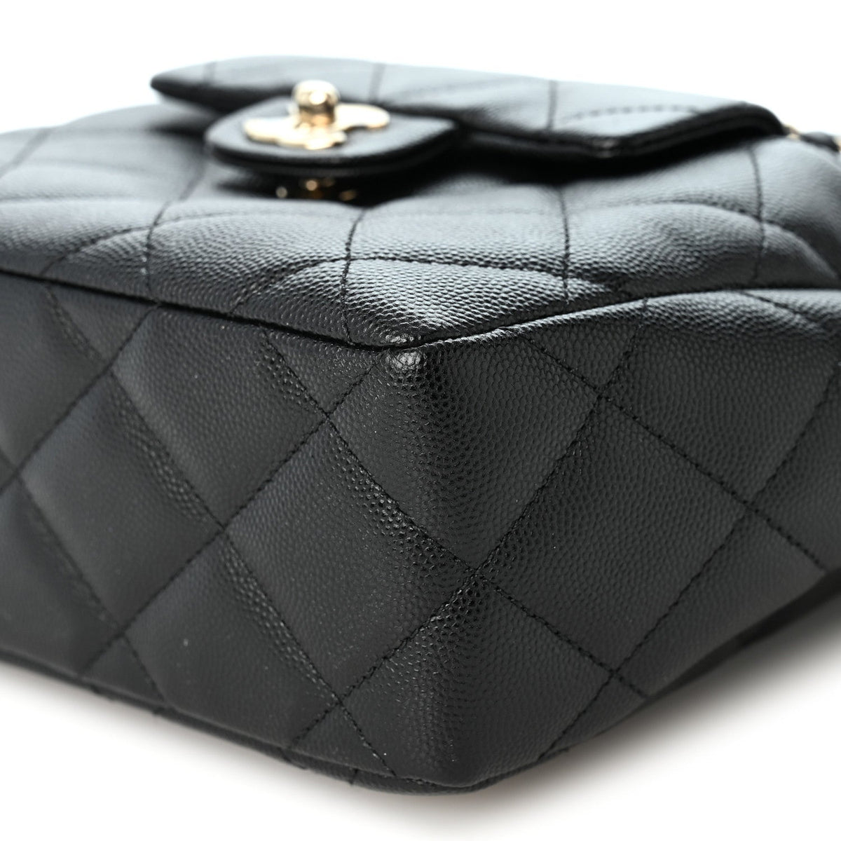 Caviar Quilted Flap Bucket Bag Black