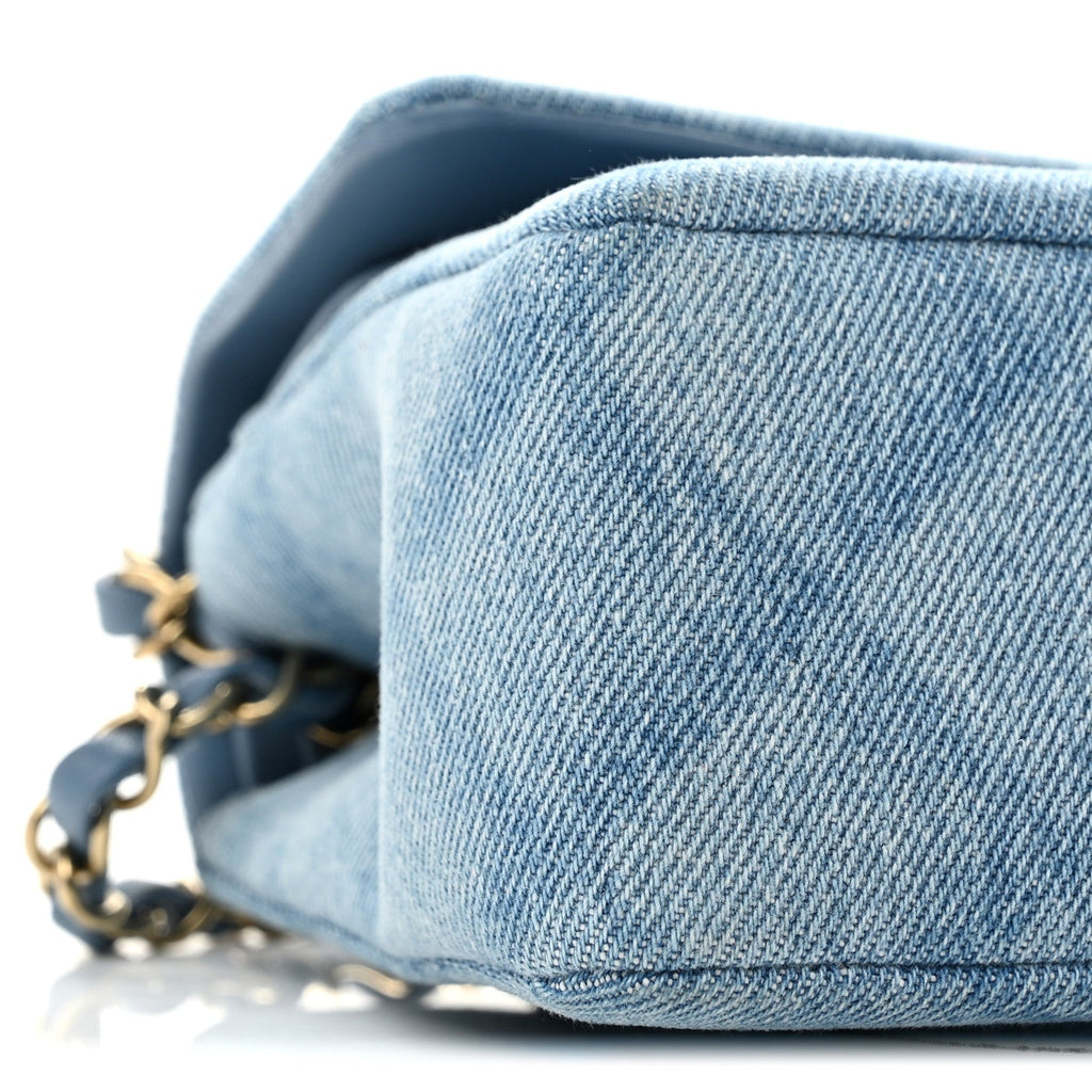 Printed Denim Quilted Small Double Flap Light Blue