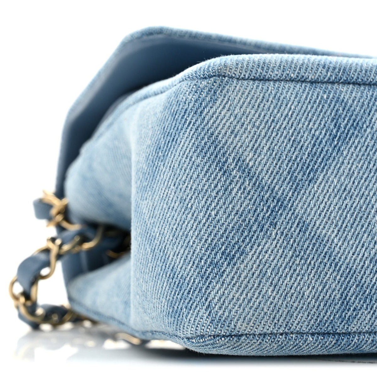 Printed Denim Quilted Small Double Flap Light Blue