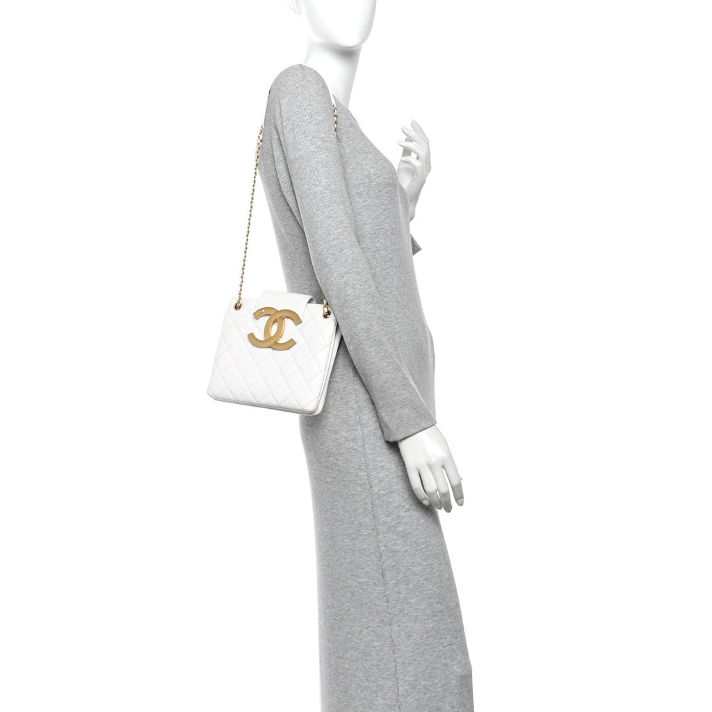 Lambskin Quilted Giant CC Shoulder Bag White