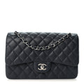 Caviar Quilted Jumbo Double Flap Navy Blue