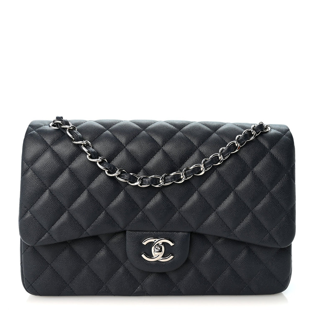 Caviar Quilted Jumbo Double Flap Navy Blue