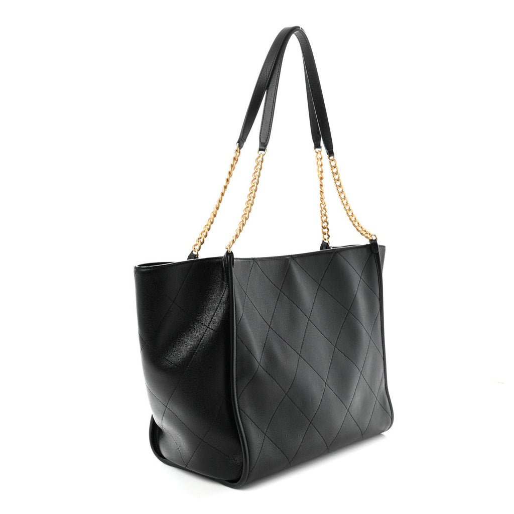 Caviar Stitched Pocket CC Large Tote Black