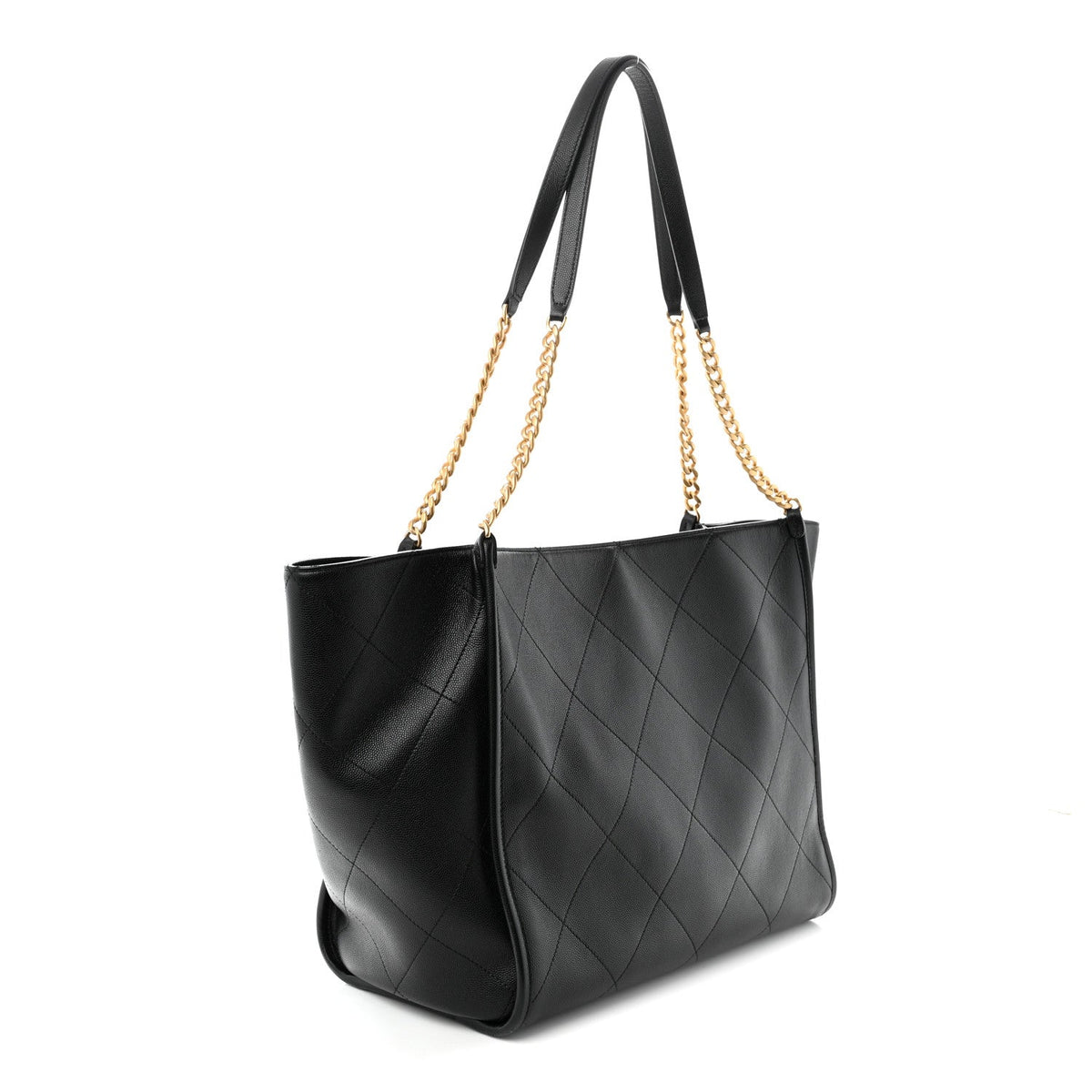 Caviar Stitched Pocket CC Large Tote Black