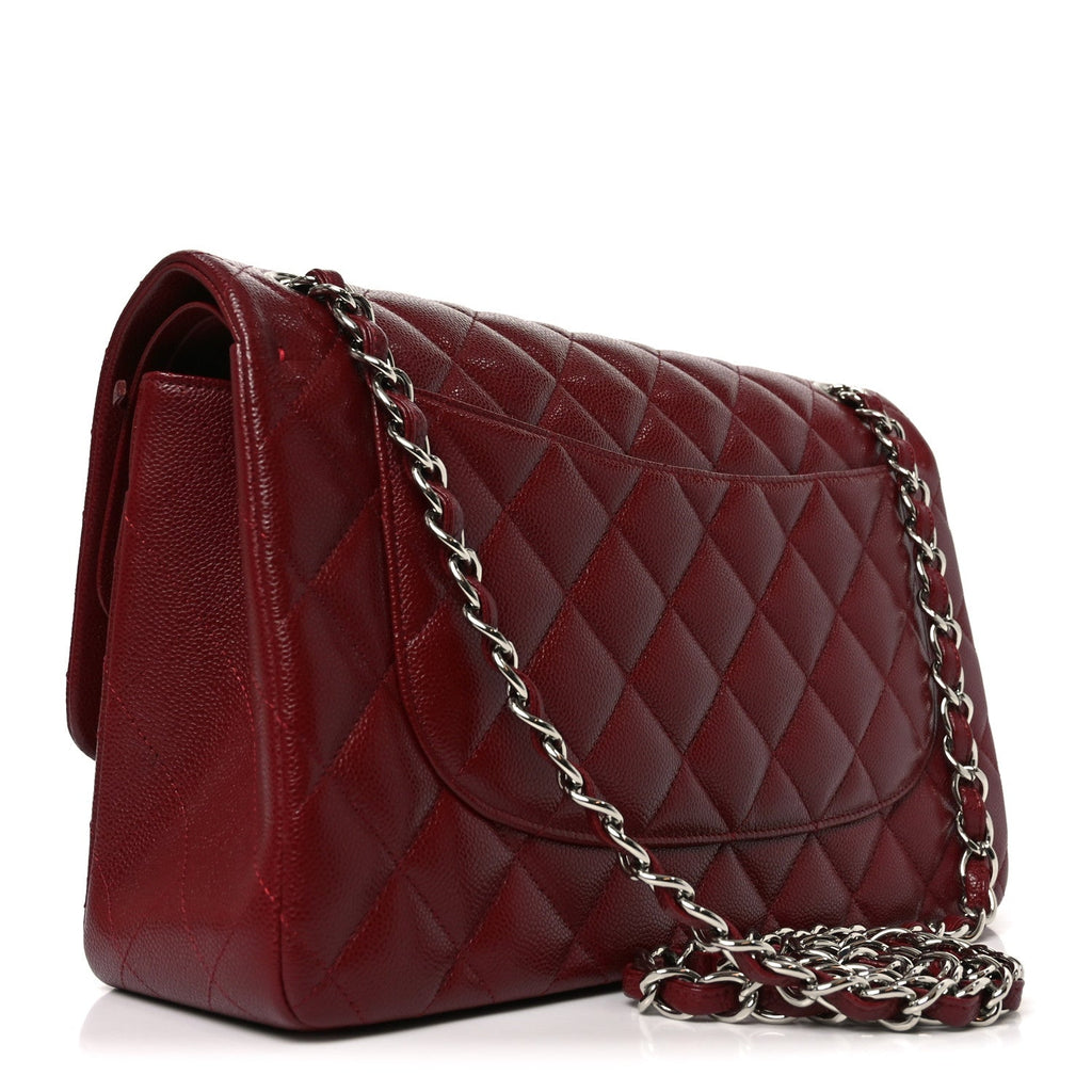 Caviar Quilted Jumbo Double Flap Burgundy