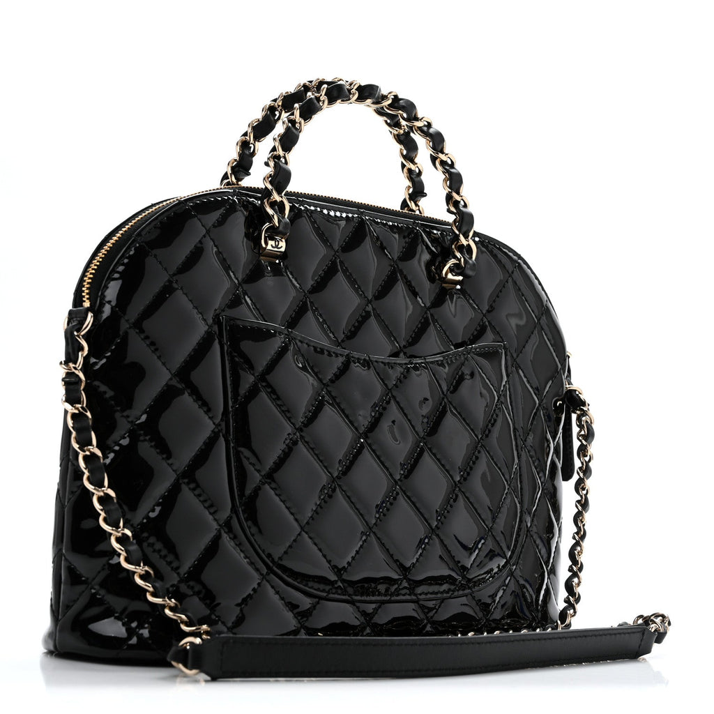 Patent Quilted Shiny Coco Small Shopping Bag Black