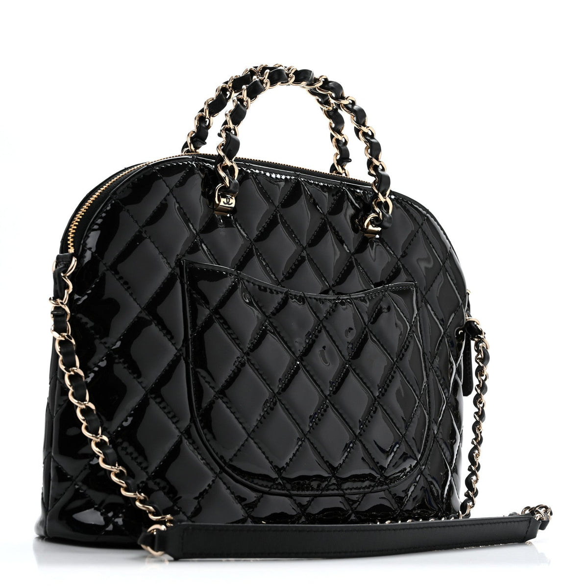 Patent Quilted Shiny Coco Small Shopping Bag Black