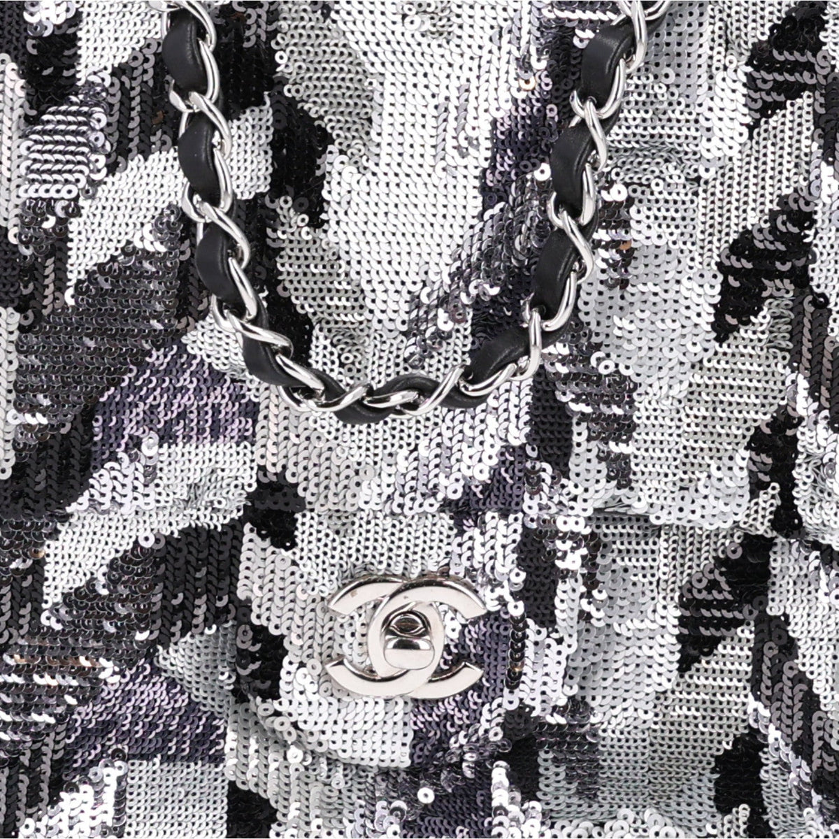 Sequin Medium Single Flap Silver Black