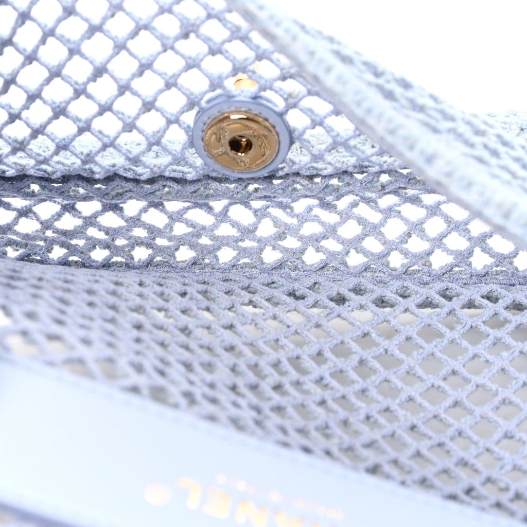 Mesh Macrame Small Flap Bag  Light Blue