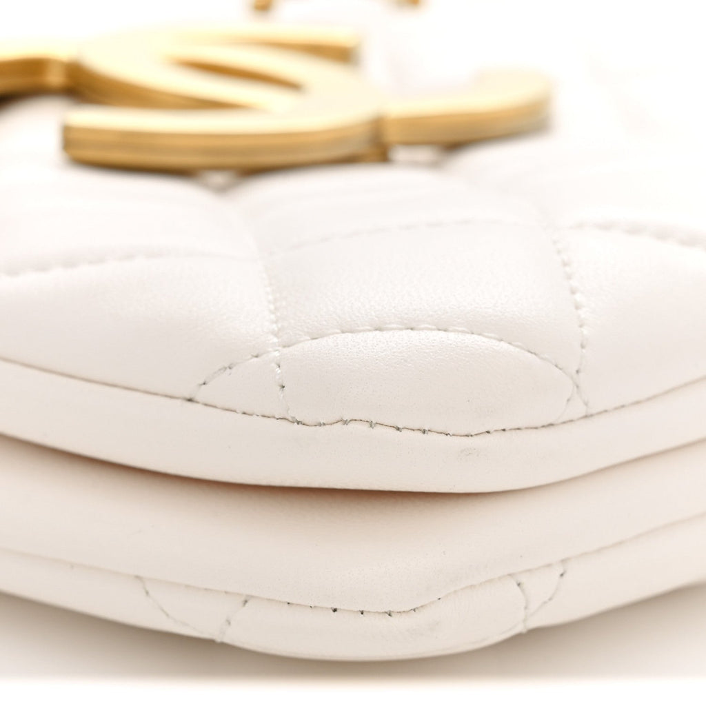 Lambskin Quilted Giant CC Shoulder Bag White
