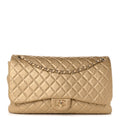 Metallic Calfskin Quilted Small XXL Travel Flap Bag Gold