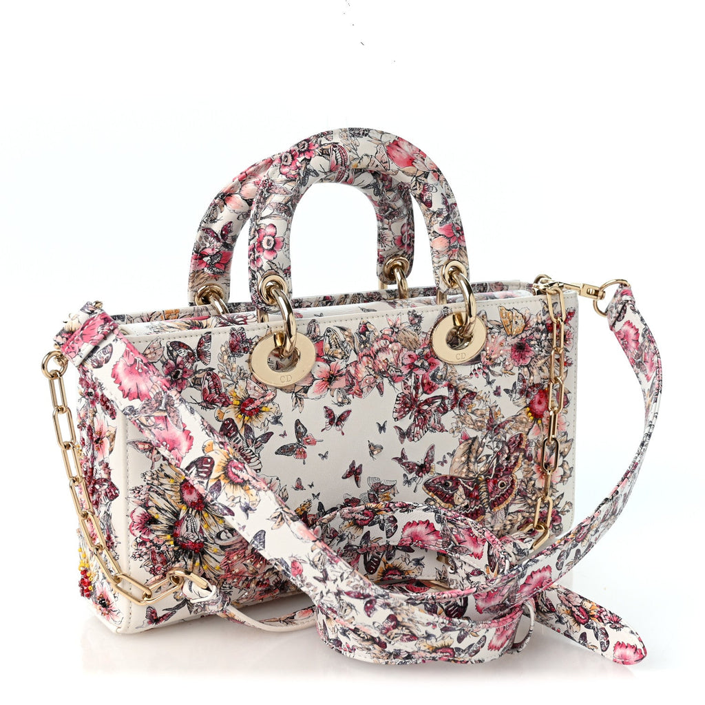 Calfskin Embroidered Butterfly Printed Lady D-Joy Multicolor