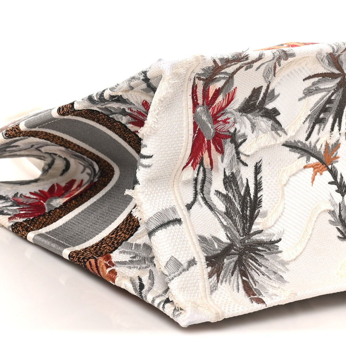 Canvas Embroidered Medium Camouflage Flowers Book Tote Latte Multicolor