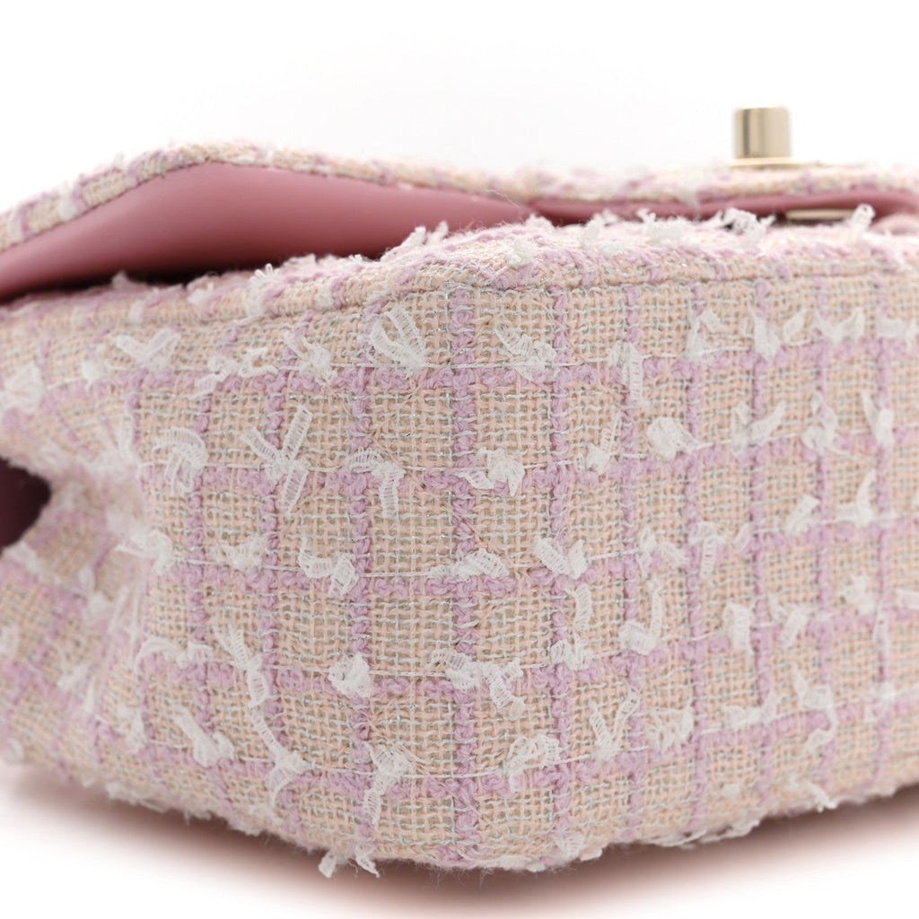 Tweed Quilted Mini Top Handle Rectangular Flap Light Pink