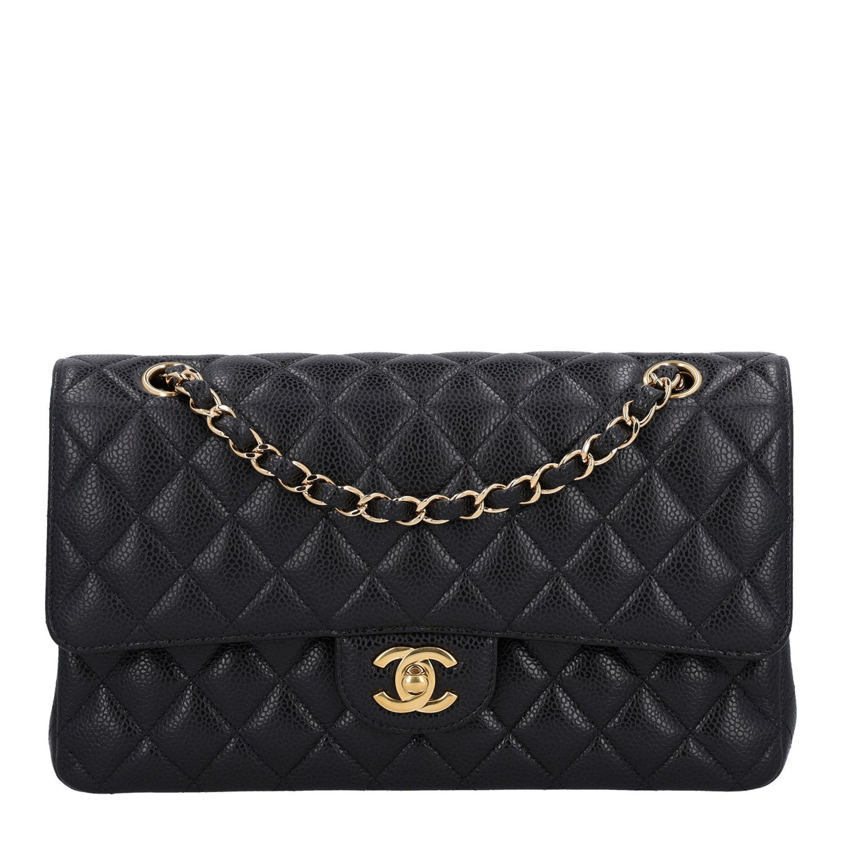 Caviar Quilted Medium Double Flap Black